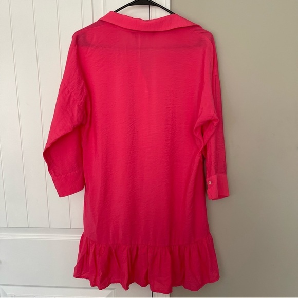 ZARA Hot Pink Buttom Up Ruffle Dress XS - Picture 2 of 7
